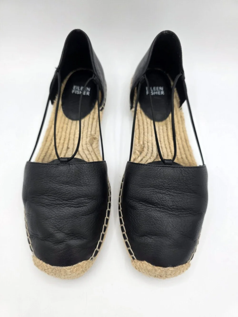 Eileen Fisher Black Leather Espadrilles Flats Size 10 Slip‎ On